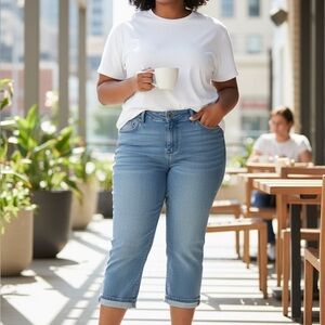 Lane Bryant Flex Magic Waistband Mid Rise Pedal Medium Wash Crop Jean - Size 18